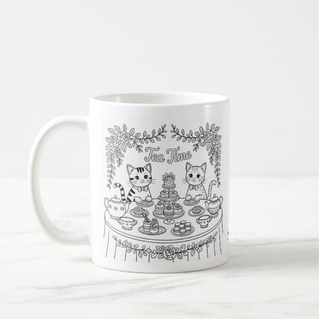 Tabby Cat Tea Time Party Mug (Left)