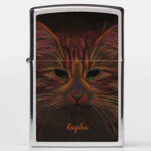 Tabby Cat Themed Art Orange Copper Black Design Zippo Lighter