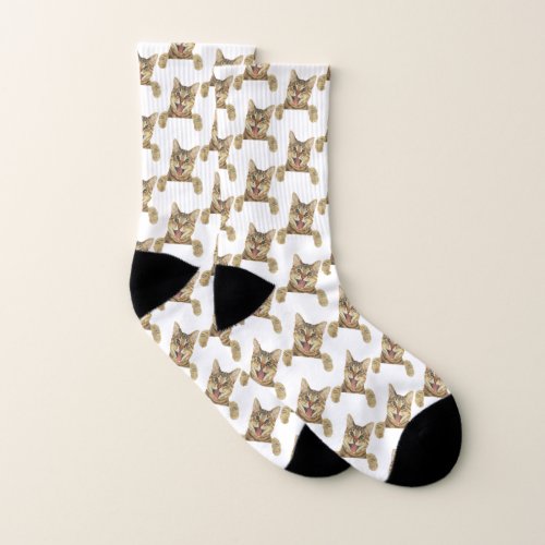 tabby cat tile design socks