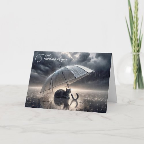 Tabby Cat Under Umbrella Card