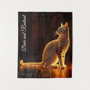 Tabby cat warm lighting animal glowing aura tapestry