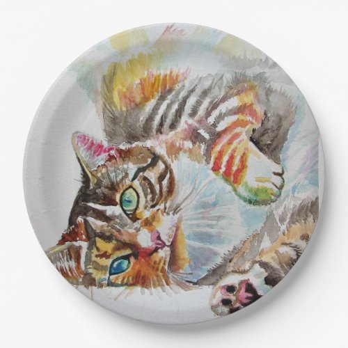 Tabby Cat Watercolor Birthday Party Paper Plate