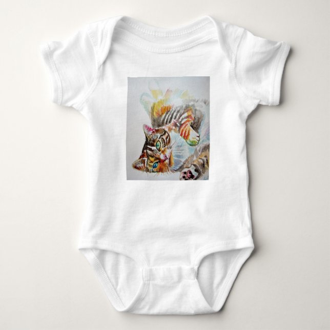 Tabby Cat Watercolor Cats Babies One Piece Baby Bodysuit (Front)