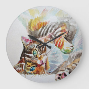 Tabby Cat Watercolor Painting Art Wall Clock
