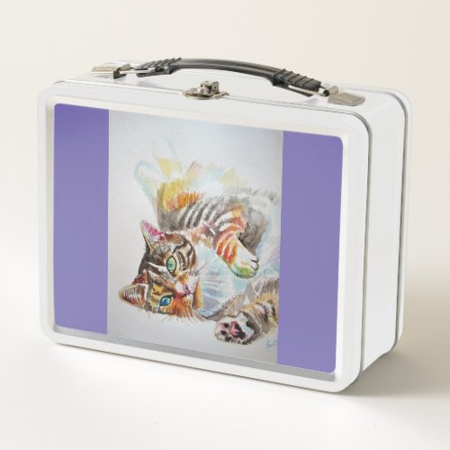 Tabby Cat Watercolour Cute Cats Art Lunch Box