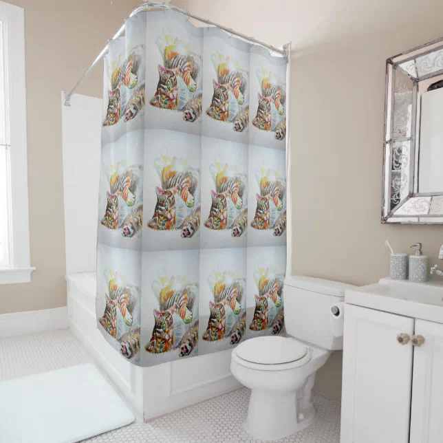 Tabby Cat Watercolour Cute Cats Art Shower Curtain Zazzle
