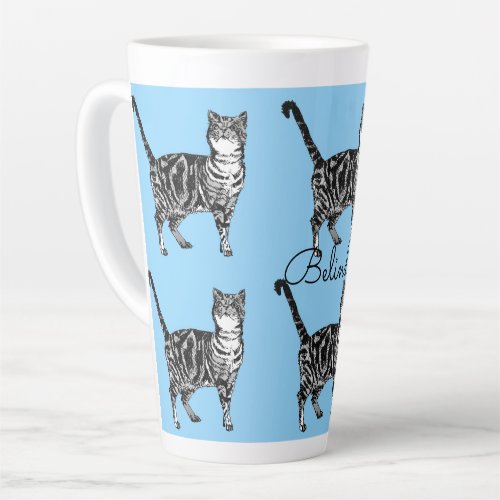 Tabby Cat Whimsical Light Blue Cats Latte Latte Latte Mug