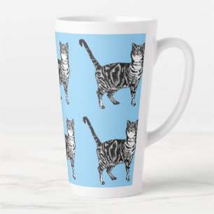 Tabby Cat Whimsical Light Blue Cats Latte Mug