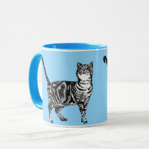Tabby Cat Whimsical Light Blue Pastel Cats Art Mug