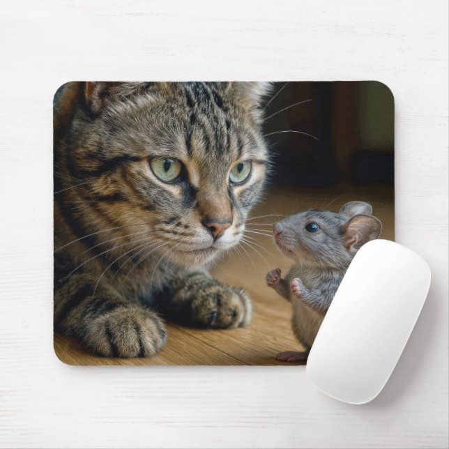 Tabby Cat With Brave Mouse Pad (With Mouse)