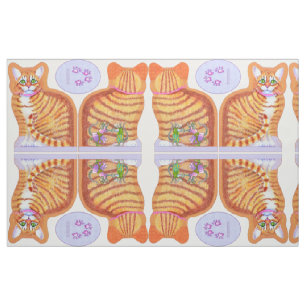 Tabby Cat with Dancing Mice Pillow Fabric