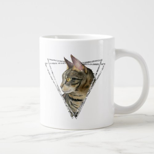 Tabby Cat with Faux Silver Glitter Frame Large Coffee Mug