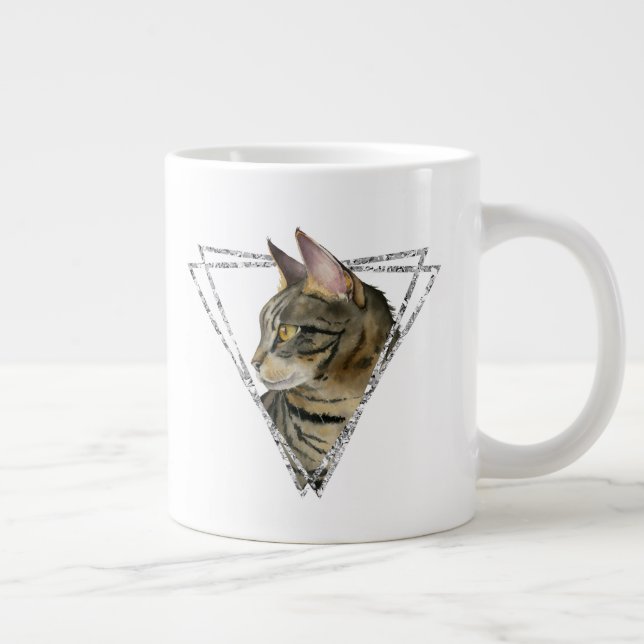 Tabby Cat with Faux Silver Glitter Frame Large Coffee Mug (Right)