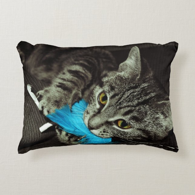 Tabby Cat with Feather by Shirley Taylor Accent Pillow (Front)