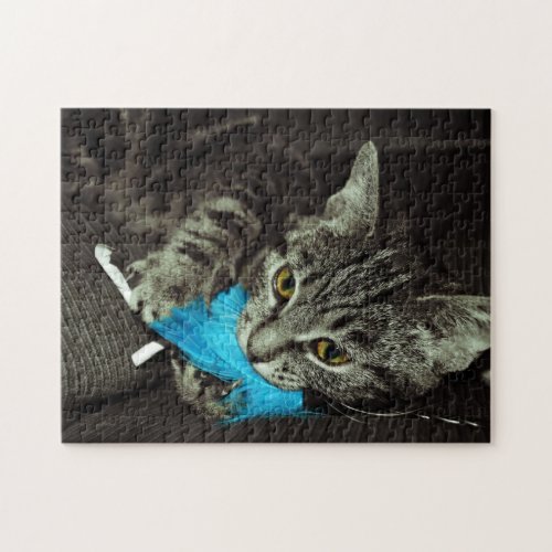 Tabby Cat with Feather by Shirley Taylor Jigsaw Puzzle