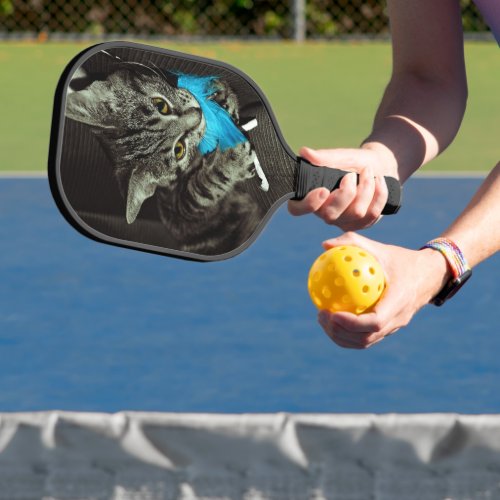 Tabby Cat with Feather by Shirley Taylor Pickleball Paddle