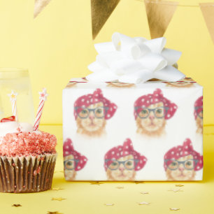 tabby cat with glasses wrapping paper