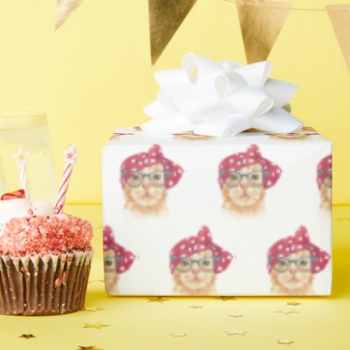 tabby cat with glasses wrapping paper