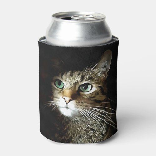 Tabby Cat With Green Eyes Isolated On Black Can Cooler