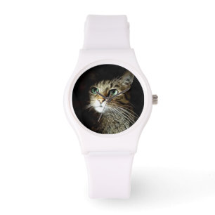Tabby Cat With Green Eyes Isolated On Black Watch