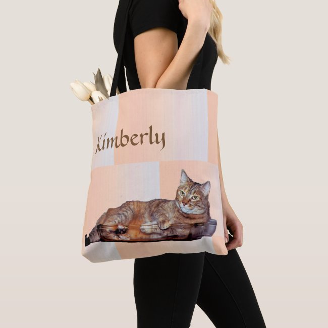 Tabby Cat with Orange Pattern Tote Bag