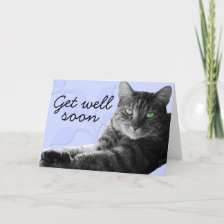Tabby cat with paws crossed, Get well soon Card