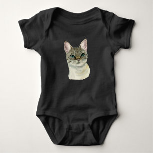Tabby Cat with Pretty Green Eyes Watercolor Baby Bodysuit