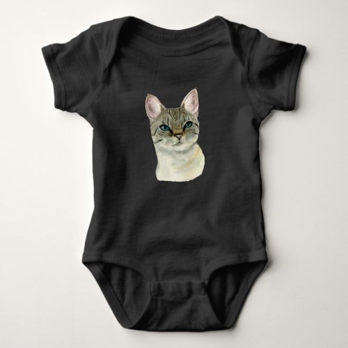 Tabby Cat with Pretty Green Eyes Watercolor Baby Bodysuit