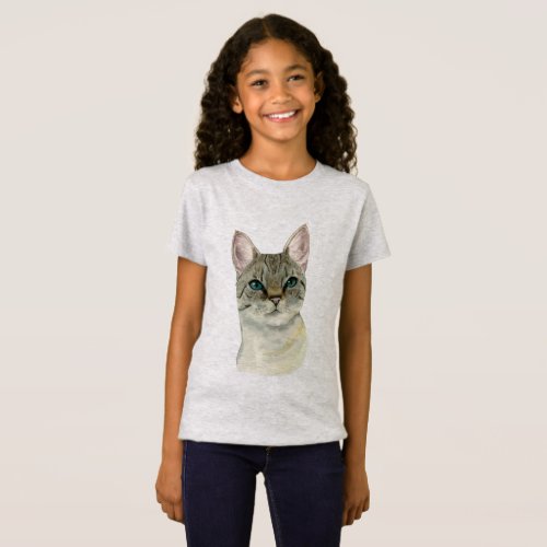 Tabby Cat with Pretty Green Eyes Watercolor T_Shirt