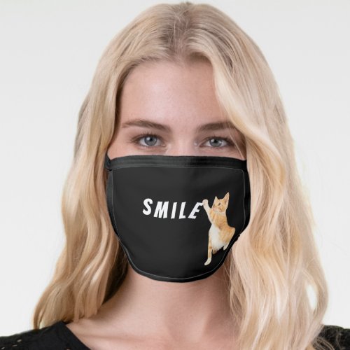 Tabby cat with smile text face mask