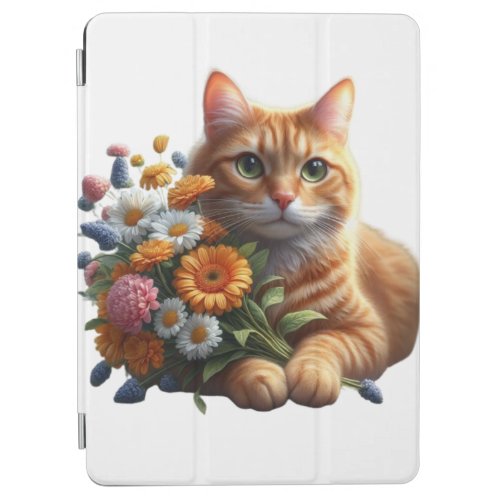Tabby Cat with Vibrant Colored Flowers  iPad Air Cover