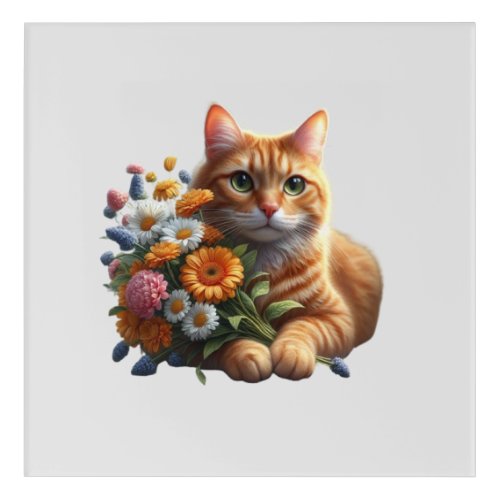 Tabby Cat with Vibrant Colors  Flowers  Acrylic Print