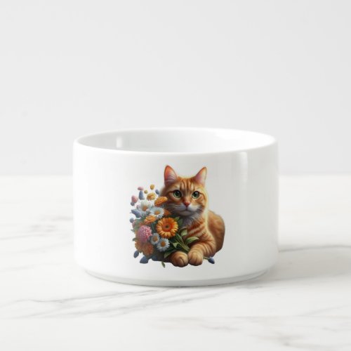 Tabby Cat with vibrant colors  Flowers Bowl
