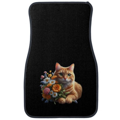 Tabby Cat with Vibrant Colors   Flowers  Car Floor Mat