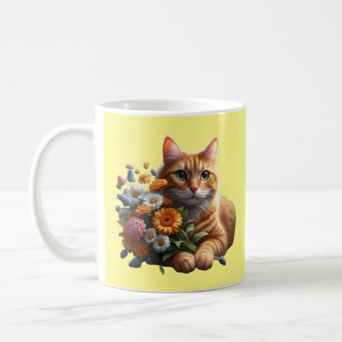 Tabby Cat with Vibrant Colors  flowers Coffee Mug