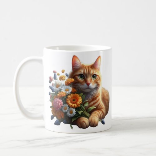 Tabby Cat with Vibrant Colors  Flowers Coffee Mug