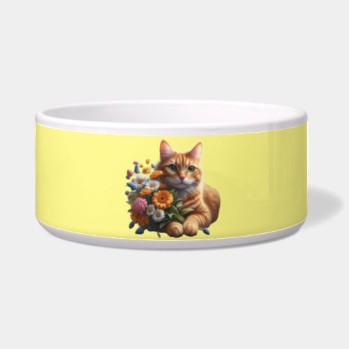Tabby cat with vibrant colors  flowers Pet Bowls