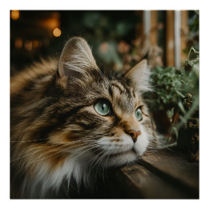 Tabby Cat Wooden Ledge Poster