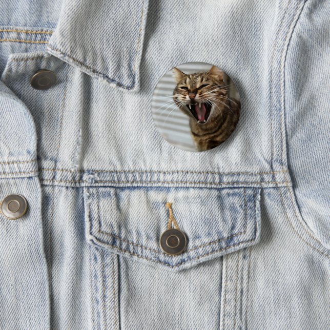Tabby Cat Yawning Artistic Portrait Button (In Situ)