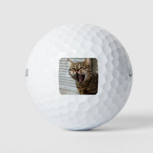 Tabby Cat Yawning Artistic Portrait Golf Balls