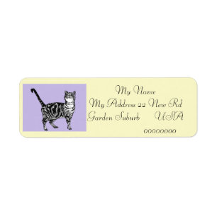 Tabby Cat Yellow and Purple Return Address Labels