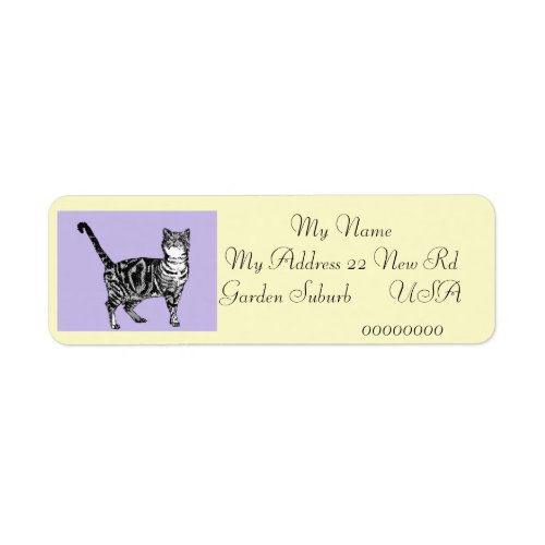 Tabby Cat Yellow and Purple Return Address Labels