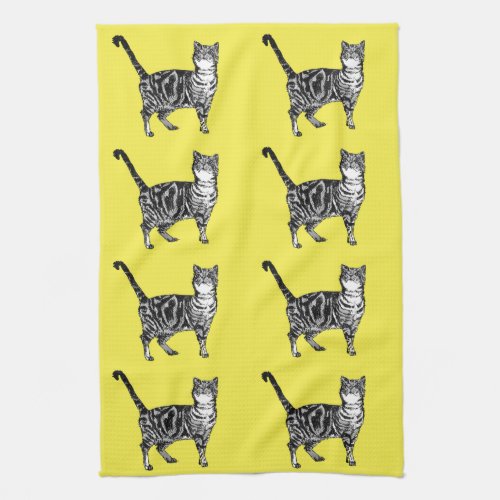Tabby Cat Yellow Tea Towel