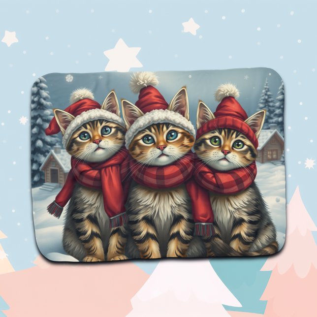 Tabby Cats in Preppy Winter Attire and Hat Winter Baby Blanket (Creator Uploaded)