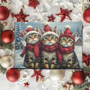 Tabby Cats in Preppy Winter Attire and Hat Winter Cloth Placemat