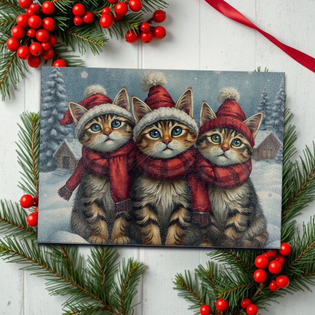 Tabby Cats in Preppy Winter Attire and Hat Winter Cutting Board (Creator Uploaded)