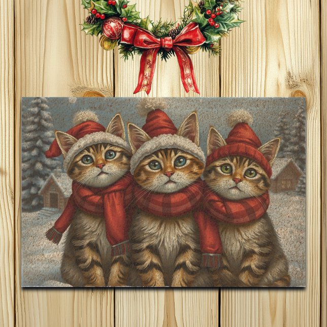 Tabby Cats in Preppy Winter Attire and Hat Winter Fiber Doormat (Creator Uploaded)