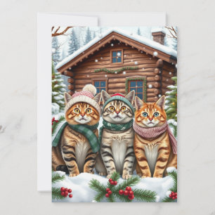 Tabby Cats in Preppy Winter Attire and Hat Winter Holiday Card