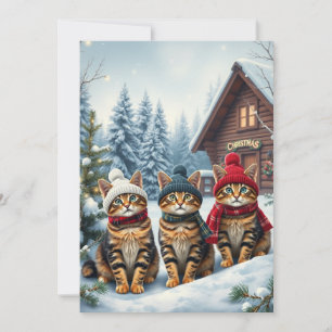 Tabby Cats in Preppy Winter Attire and Hat Winter Holiday Card