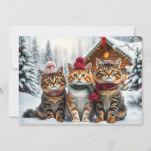 Tabby Cats in Preppy Winter Attire and Hat Winter Holiday Card